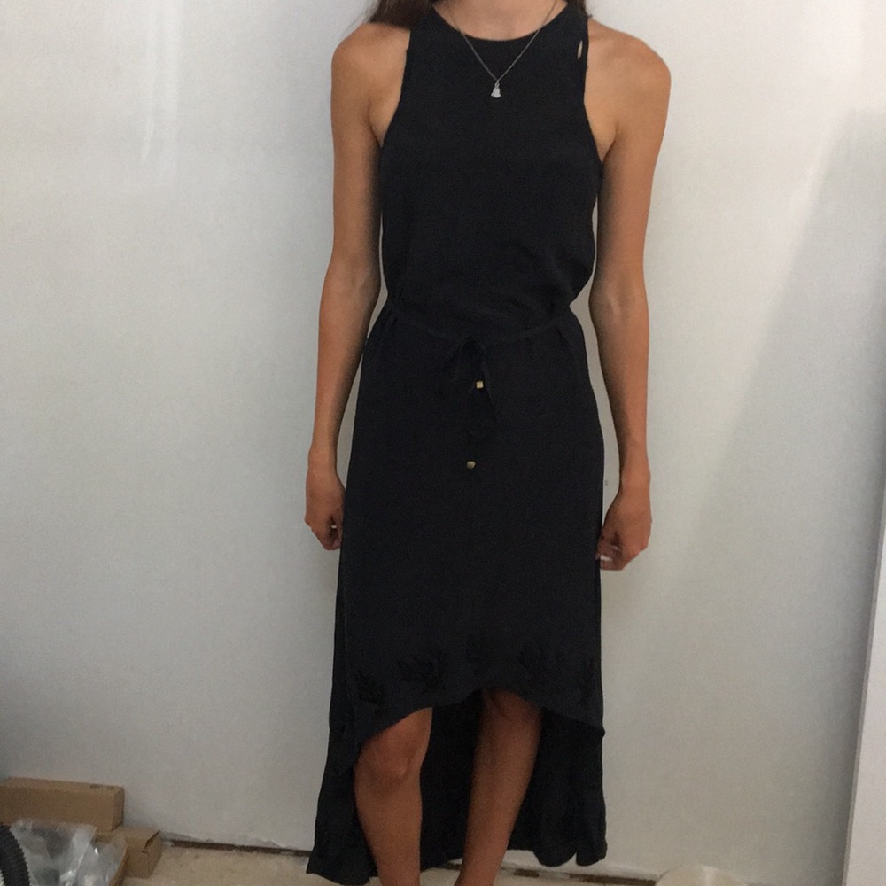 Sea Life Black silk hi lo dress